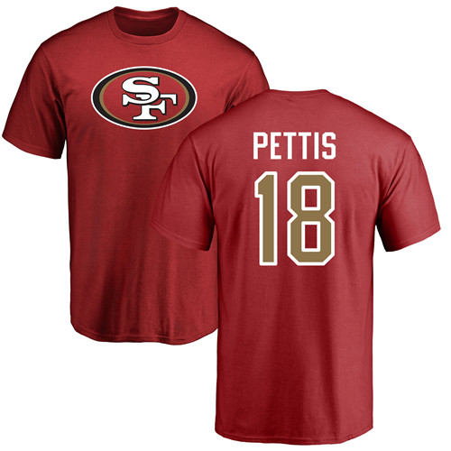 Men San Francisco 49ers Red Dante Pettis Name and Number Logo #18 NFL T Shirt->nfl t-shirts->Sports Accessory